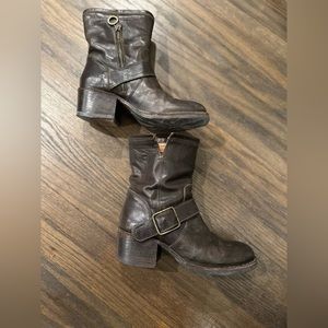 Fiorentini Baker Brown Side Zip Buckle Ankle Boots Womens EUR 37 US 6.5